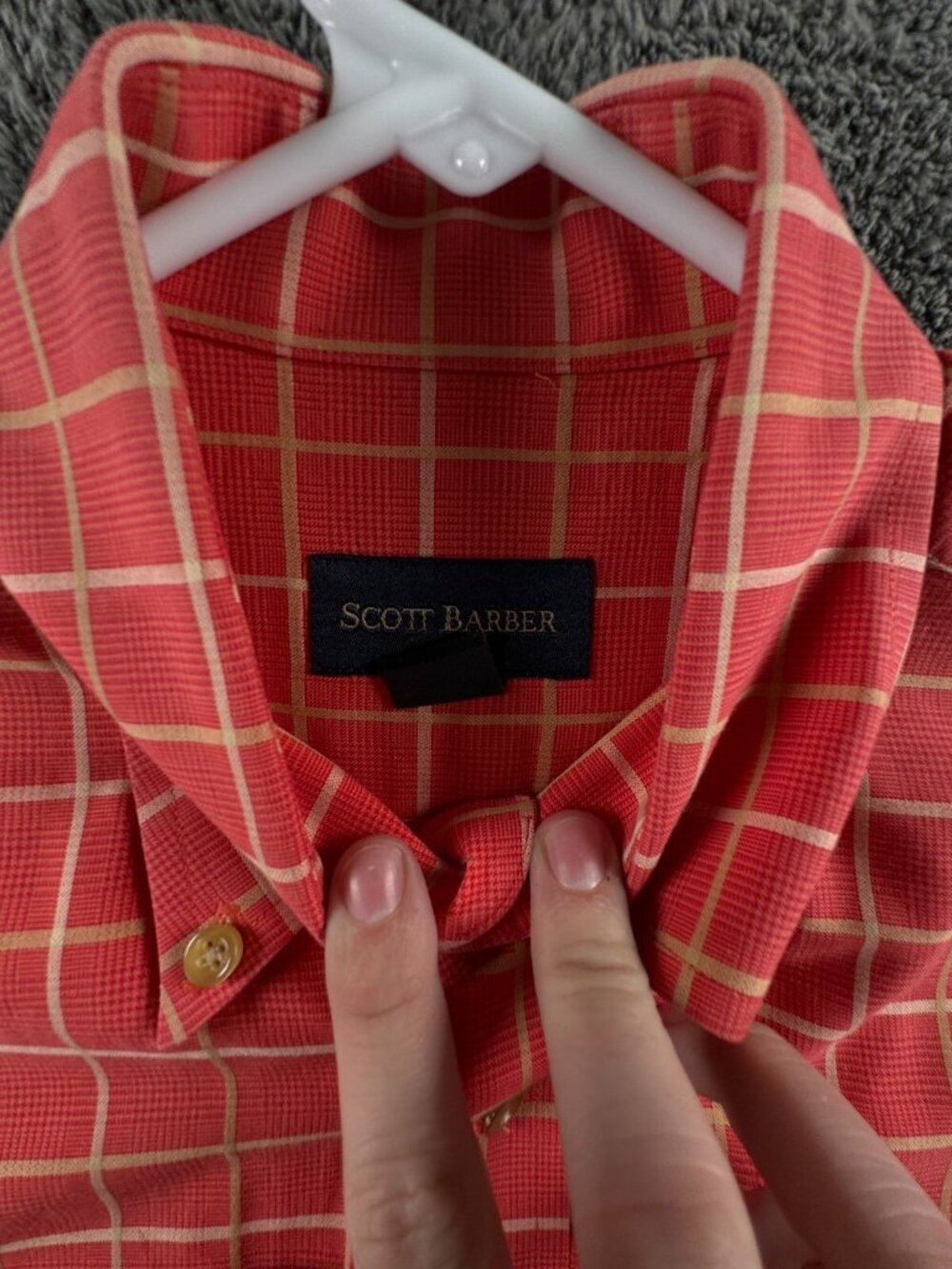 Scott Barber Medium Cotton Long Sleeve Button Up Shirt Red Check Adult Casual - Picture 8 of 14